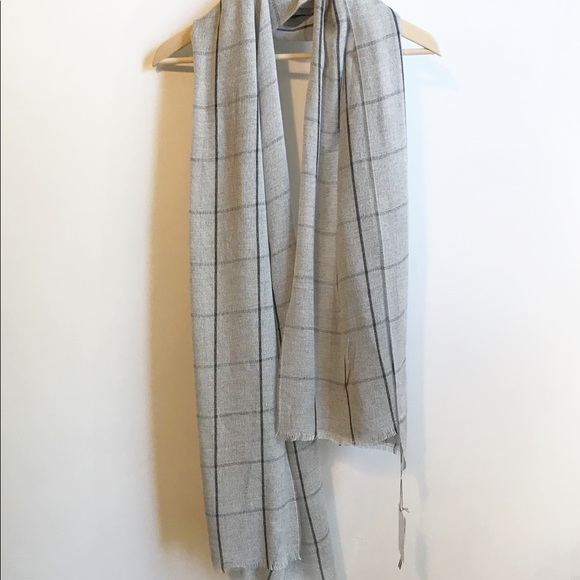 Zighilli Italian Gray Plaid Viscose Linen Scarf - Picture 3 of 11
